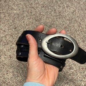 Vintage Black Leather Belt with Silver studs and Buckle